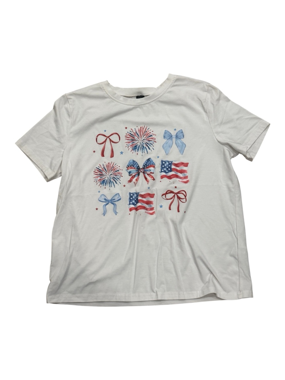SHEIN White Kids Tee with Red & Blue Patriotic Graphics